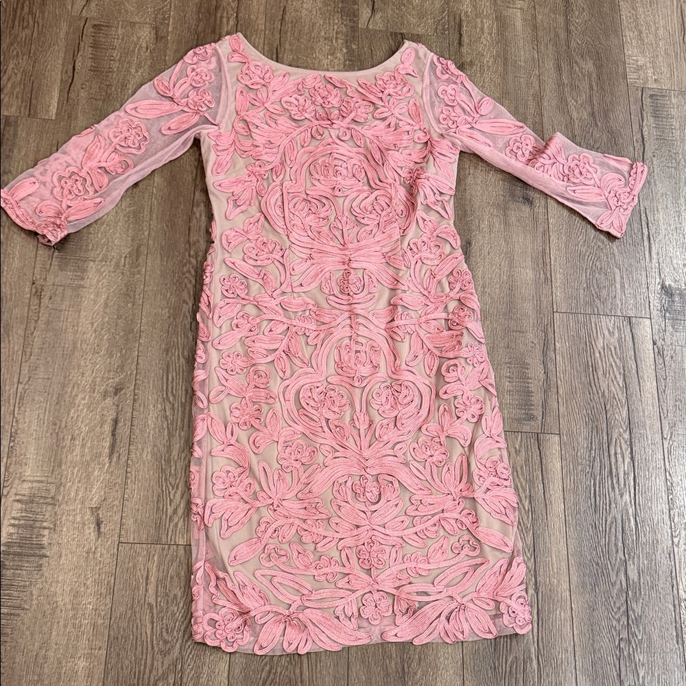 JS Collections Pink Floral Lace Long Sleeve Dress